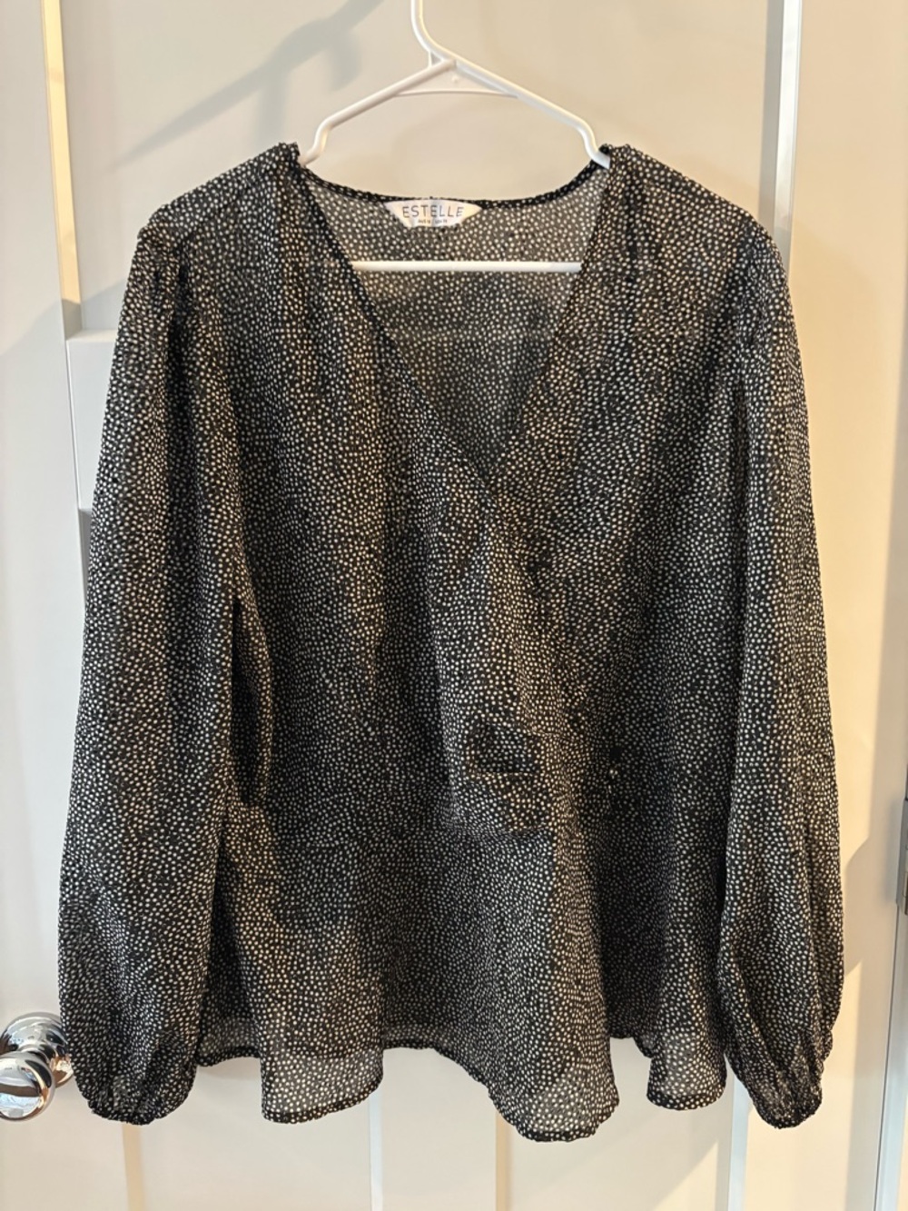 Black Dot V-Neck Long-Sleeve Blouse